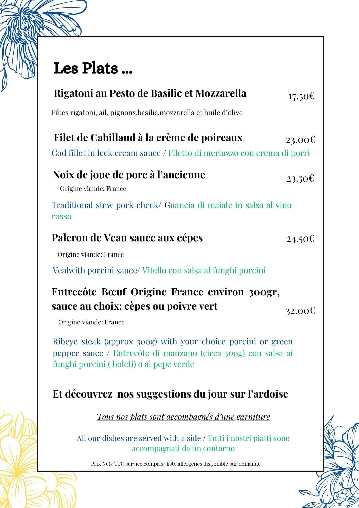 Plats principaux gourmands du bistrot Ô Délices à Castellane